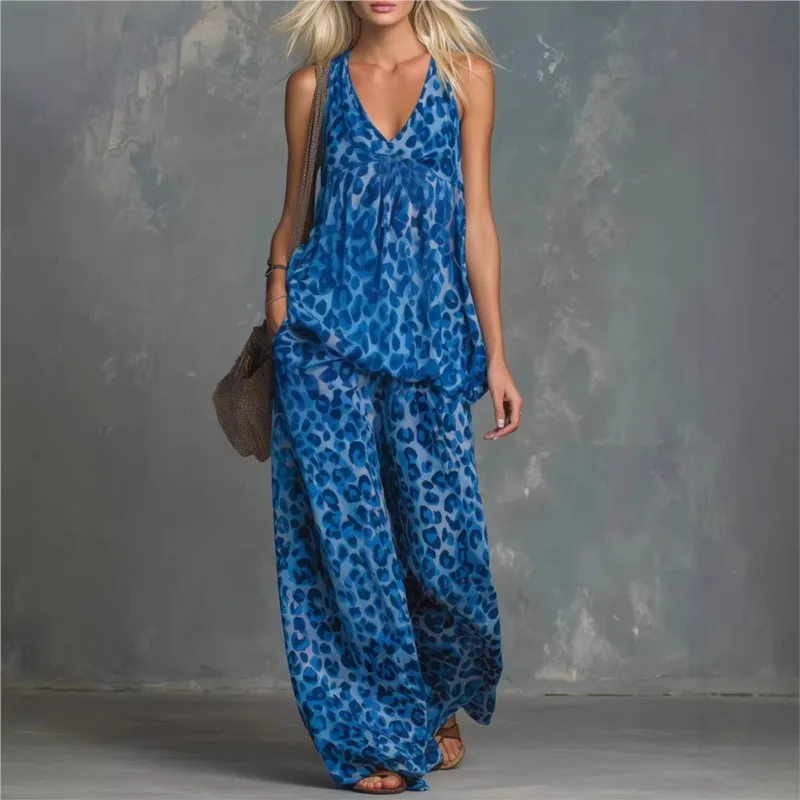 Leopard Print Two-piece Set Spaghetti Strap Sleeveless V-neck Tops Vest+Wide-leg Trousers 2026 Summer Loose Pants Suit for women
Leopard Print Two-piece Set Spaghetti Strap Sleeveless V-neck Tops Vest+Wide-leg Trousers 2026 Summer Loose Pants Suit for women