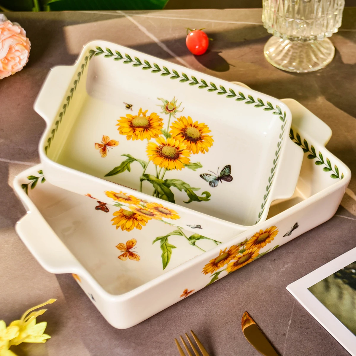 Ceramic Baking Sheet with Handles and Floral Design, 8x13inch Large Baking Sheets and 6x10inch Medium Baking Sheets - Ceramic Dinnerware Set
Ceramic Baking Sheet with Handles and Floral Design, 8x13inch Large Baking Sheets and 6x10inch Medium Baking Sheets - Ceramic Dinnerware Set