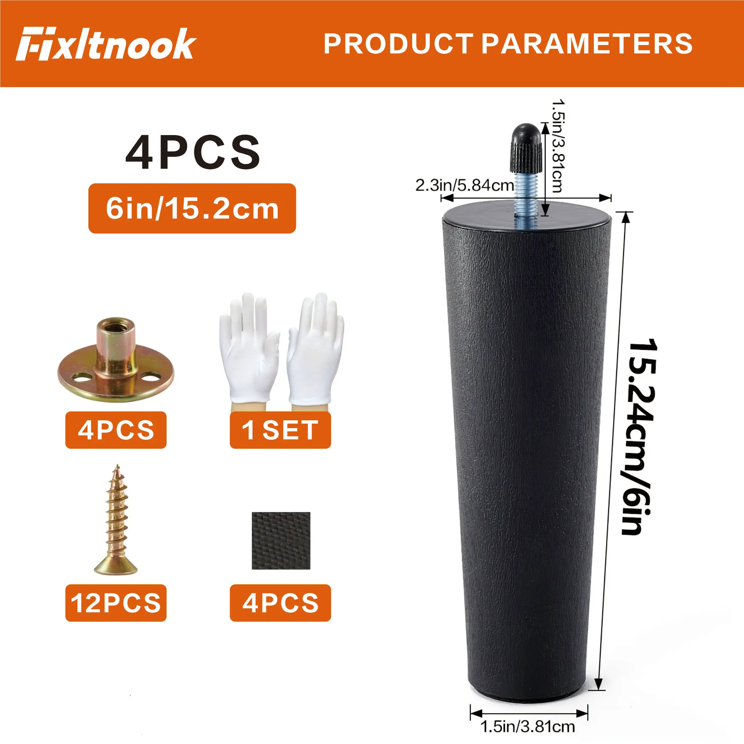 Набор из 4 предметов: 6-дюймовые пластиковые ножки для мебели с гайками M8T и конусами для винтов.
Набор из 4 предметов: 6-дюймовые пластиковые ножки для мебели с гайками M8T и конусами для винтов.