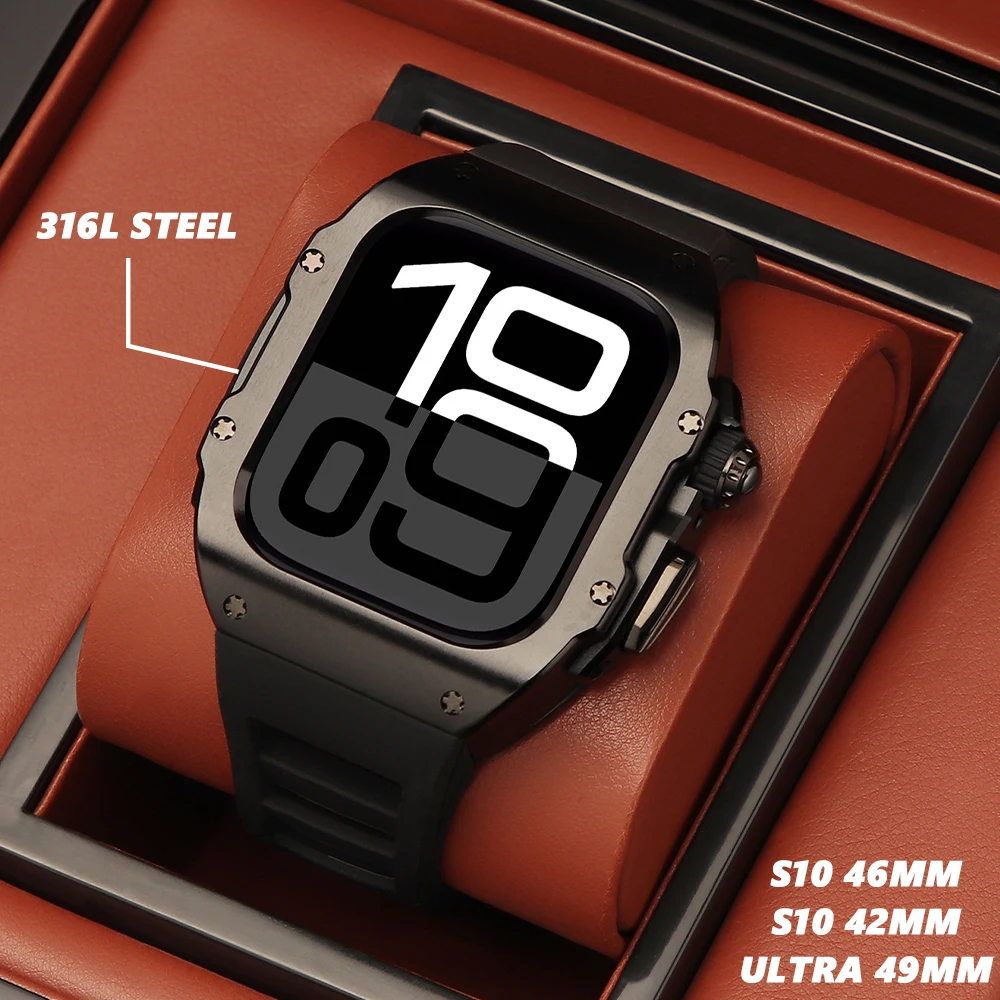 Men Luxury Stainless Steel Modification Kit for Apple Watch Ultra 2 49mm Fluororubber Strap Iwatch Series 10 46mm 42MM Accessory
Men Luxury Stainless Steel Modification Kit for Apple Watch Ultra 2 49mm Fluororubber Strap Iwatch Series 10 46mm 42MM Accessory