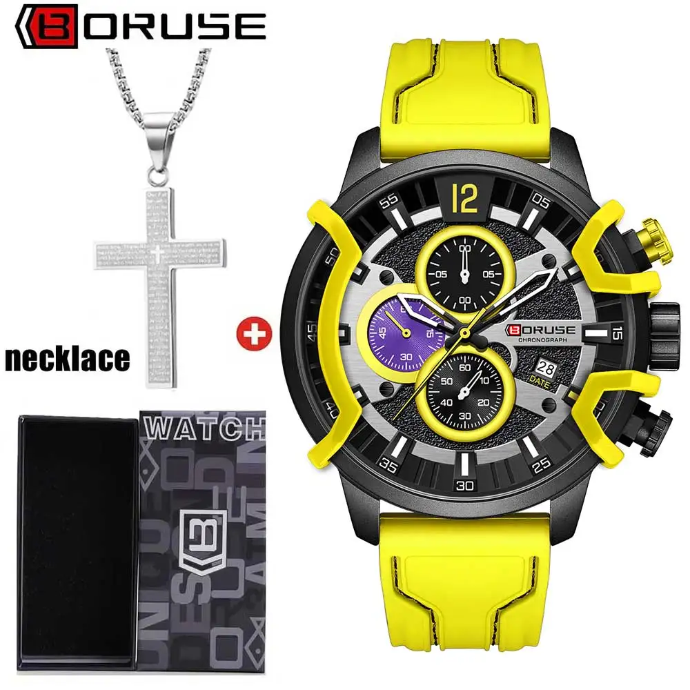 2Pcs/set BORUSE Fashion Men's Watch Yellow Silicone Strap Men Quartz Watch and Necklace Set Teacher's Day Father's Day Gifts
2Pcs/set BORUSE Fashion Men's Watch Yellow Silicone Strap Men Quartz Watch and Necklace Set Teacher's Day Father's Day Gifts