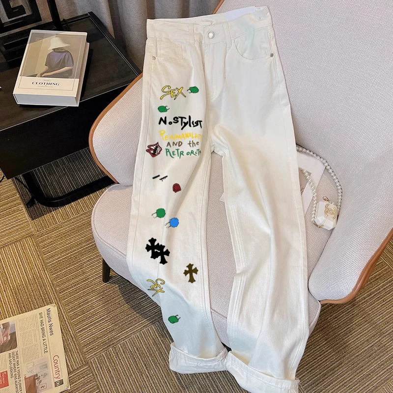 Korean Style Fun Print Wide Leg Jeans Men Women Summer Vintage Loose Fit Versatile Denim Pants Casual Cartoon Pattern
Korean Style Fun Print Wide Leg Jeans Men Women Summer Vintage Loose Fit Versatile Denim Pants Casual Cartoon Pattern