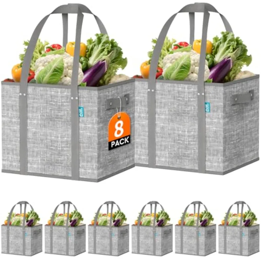 Reusable Grocery Bags, Large Foldable Shopping Tote Bags with Reinforced Handles and Hard Bottom, 8 Pack
Reusable Grocery Bags, Large Foldable Shopping Tote Bags with Reinforced Handles and Hard Bottom, 8 Pack