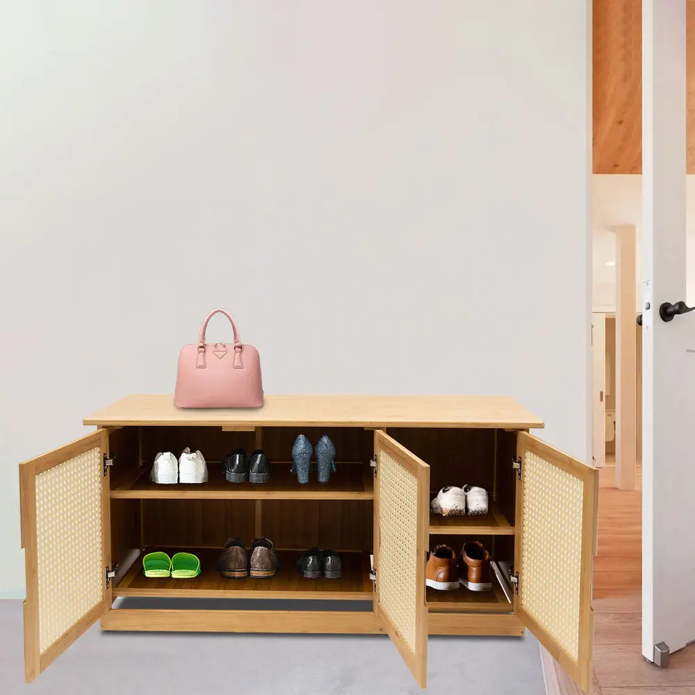Bamboo Cabinet Shoes Storage Bench with 3 Woven Rattan Doors Shoe Rack Organizer
Bamboo Cabinet Shoes Storage Bench with 3 Woven Rattan Doors Shoe Rack Organizer