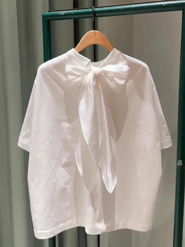 Elegant White round Neck Loose Short Sleeve T-Shirt Women's Knot Top Spring Summer Korean Style Casual Comfortable
Elegant White round Neck Loose Short Sleeve T-Shirt Women's Knot Top Spring Summer Korean Style Casual Comfortable