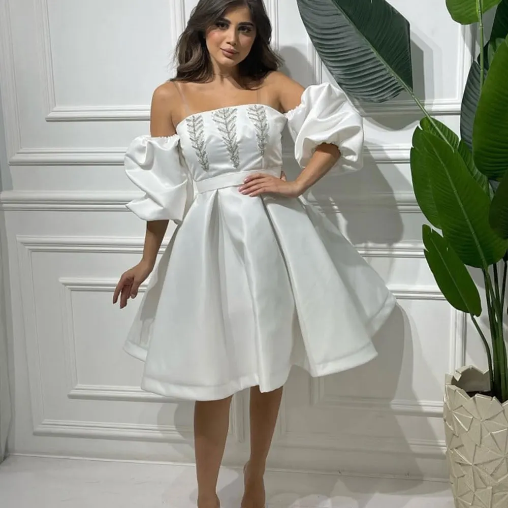 Short Prom Gown Off Shoulder Sleeve With Applique Pleated Backless Back Zipper Saudi Arabian Women's Elegant Evening Dress
Short Prom Gown Off Shoulder Sleeve With Applique Pleated Backless Back Zipper Saudi Arabian Women's Elegant Evening Dress