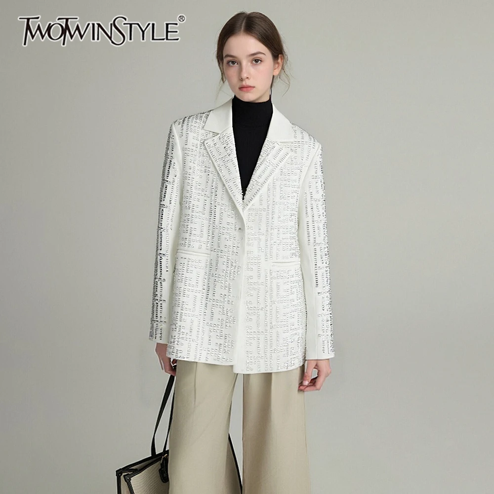 TWOTWINSTYLE Solid Spliced Hot Fix Fashion Blazers for Women Lapel Long Sleeves Patchwork Pockets Temperament Blazer Female New
TWOTWINSTYLE Solid Spliced Hot Fix Fashion Blazers for Women Lapel Long Sleeves Patchwork Pockets Temperament Blazer Female New