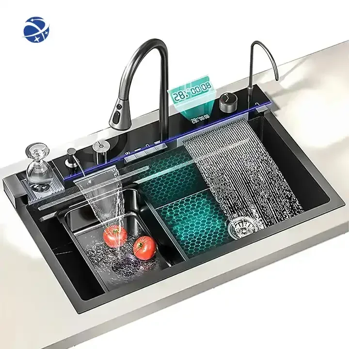 Counter type multifunction draining single bowl stainless steel waterfall kitchen sink with anti-Scratch LED digital display
Counter type multifunction draining single bowl stainless steel waterfall kitchen sink with anti-Scratch LED digital display