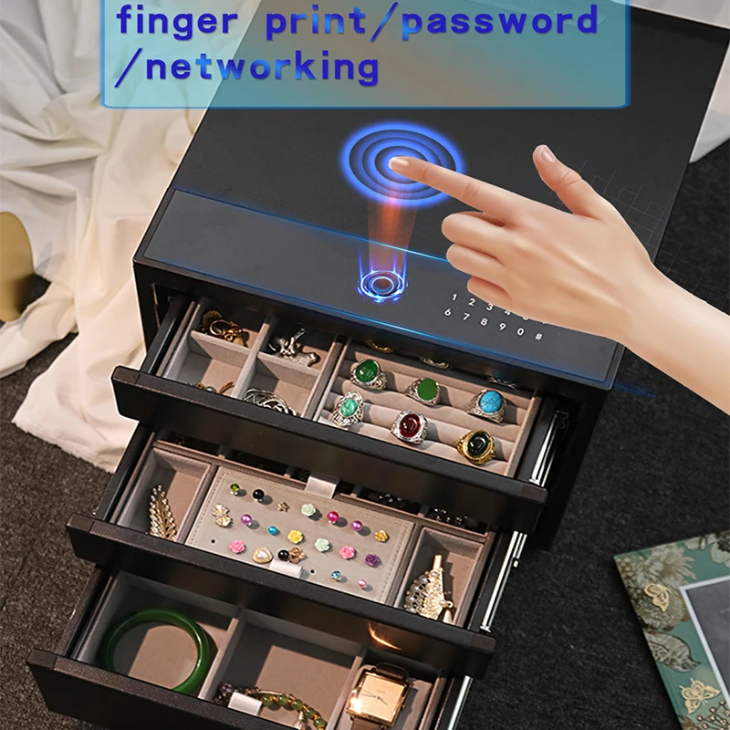 Smart Fingerprint Password Jewelry Safe Box 3-Drawer Ultimate Security Luxury Storage Cabinet with Network Lockable Organizer
Smart Fingerprint Password Jewelry Safe Box 3-Drawer Ultimate Security Luxury Storage Cabinet with Network Lockable Organizer