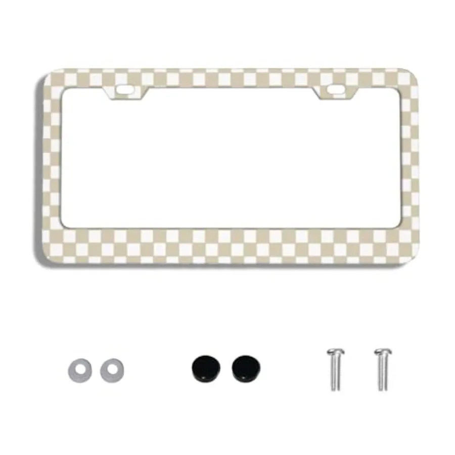 Brown White Checkered License Plate Frame Car Accessories for Women Men Stainless Steel License Plate Frames Cars Decor with Sc
Brown White Checkered License Plate Frame Car Accessories for Women Men Stainless Steel License Plate Frames Cars Decor with Sc