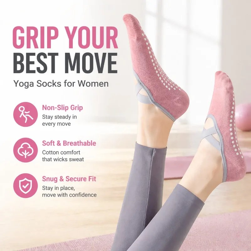 Yoga Socks for Women, Non-Slip Silicone Grip Socks for Pilates, Dance, Fitness, Cotton Sweat-Absorbing Sports Socks
Yoga Socks for Women, Non-Slip Silicone Grip Socks for Pilates, Dance, Fitness, Cotton Sweat-Absorbing Sports Socks