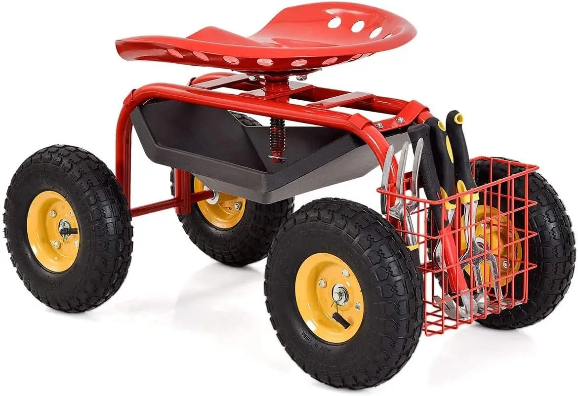 Rolling Garden Seat with Heavy Duty Wheels, Swivel Seat, Tool Tray & Basket, Red
Rolling Garden Seat with Heavy Duty Wheels, Swivel Seat, Tool Tray & Basket, Red