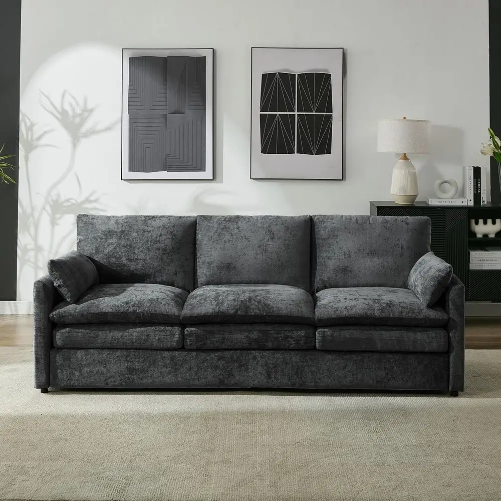 Luxury 3-Seater Sofa with Removable Chenille Covers, Plush Spring Cushions, Comfortable Living Room Furniture in Gray
Luxury 3-Seater Sofa with Removable Chenille Covers, Plush Spring Cushions, Comfortable Living Room Furniture in Gray