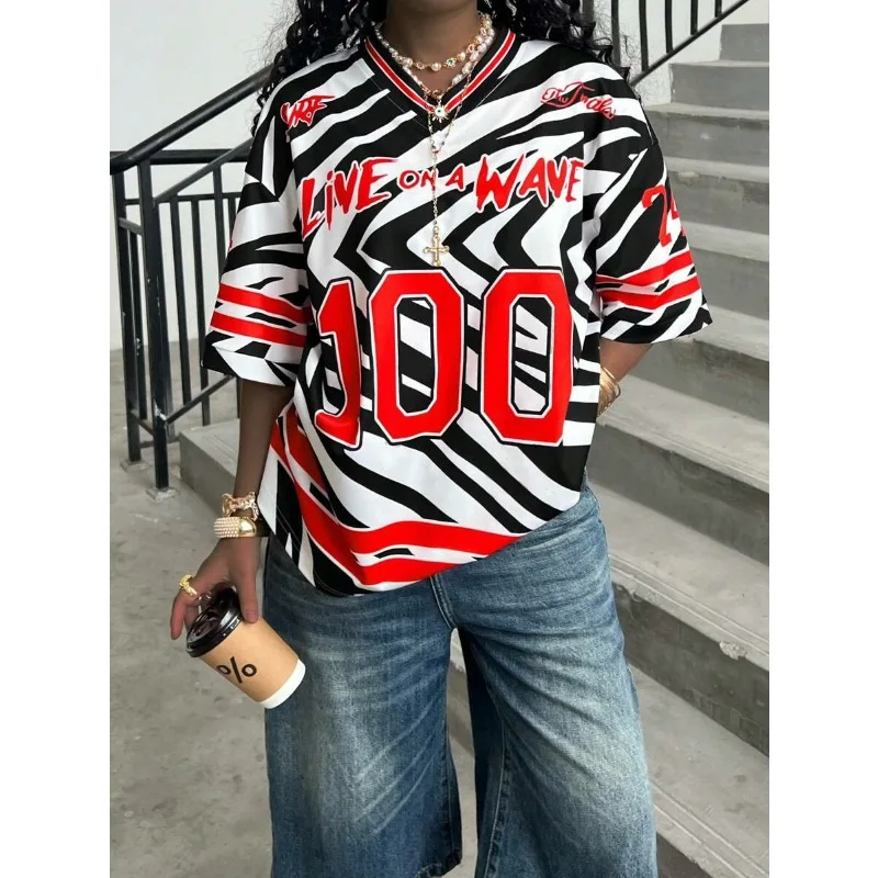 Women's V-neck Color Blocked Printed Sleeve Short Sleeved Digital T-shirt Women's Simple and Fashionable Loose T-shirt Jersey
Women's V-neck Color Blocked Printed Sleeve Short Sleeved Digital T-shirt Women's Simple and Fashionable Loose T-shirt Jersey