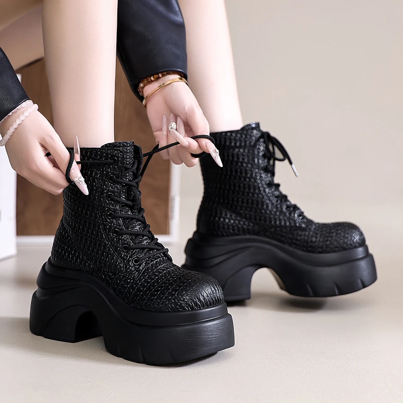 High Heels Women's Platform Ankle Boots Designer Weave Shoes Classical Lace Up Pumps Winter Shoes 2025 Elegant Boots De Mujer
High Heels Women's Platform Ankle Boots Designer Weave Shoes Classical Lace Up Pumps Winter Shoes 2025 Elegant Boots De Mujer
