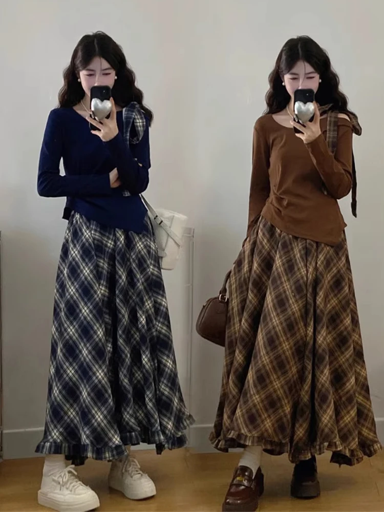 Blue Plaid Long Sleeve Asymmetric Shoulder Women's Autumn Fashion Set High Waist Skirt Commute Style plus Size Polyester Fiber
Blue Plaid Long Sleeve Asymmetric Shoulder Women's Autumn Fashion Set High Waist Skirt Commute Style plus Size Polyester Fiber