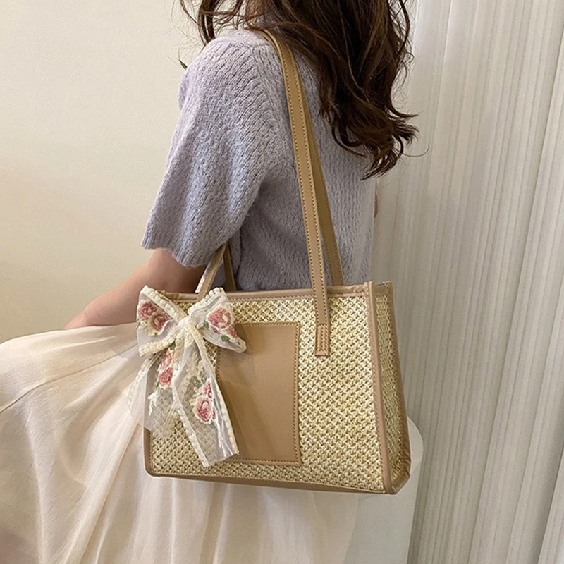 Summer Straw Tote Bag for Women Elegant Silk Scarf Shoulder Bags Women's Large Capacity Beach Handbags and Purses
Summer Straw Tote Bag for Women Elegant Silk Scarf Shoulder Bags Women's Large Capacity Beach Handbags and Purses