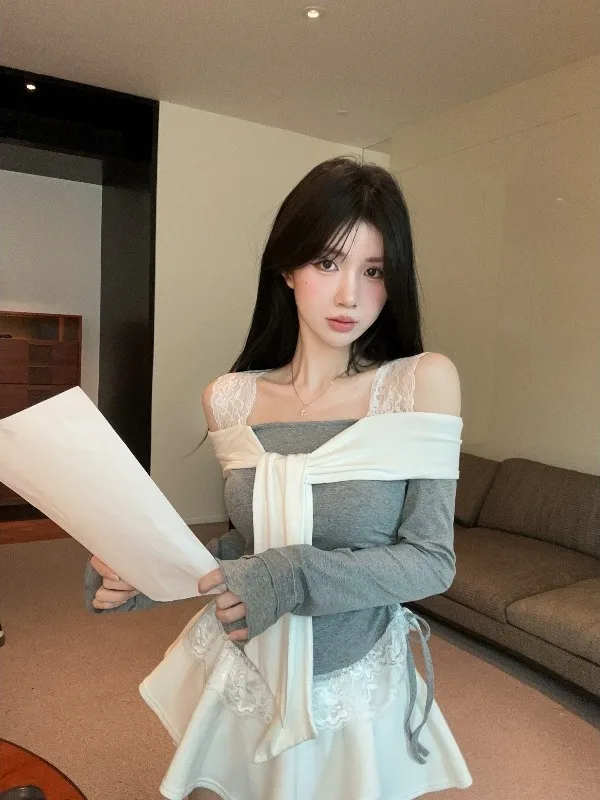Sweet Youthful Lace Patchwork Strapless Base Shirt Women's Elegant Beautiful Bridesmaid Long Sleeve Rose Red Black Gray
Sweet Youthful Lace Patchwork Strapless Base Shirt Women's Elegant Beautiful Bridesmaid Long Sleeve Rose Red Black Gray