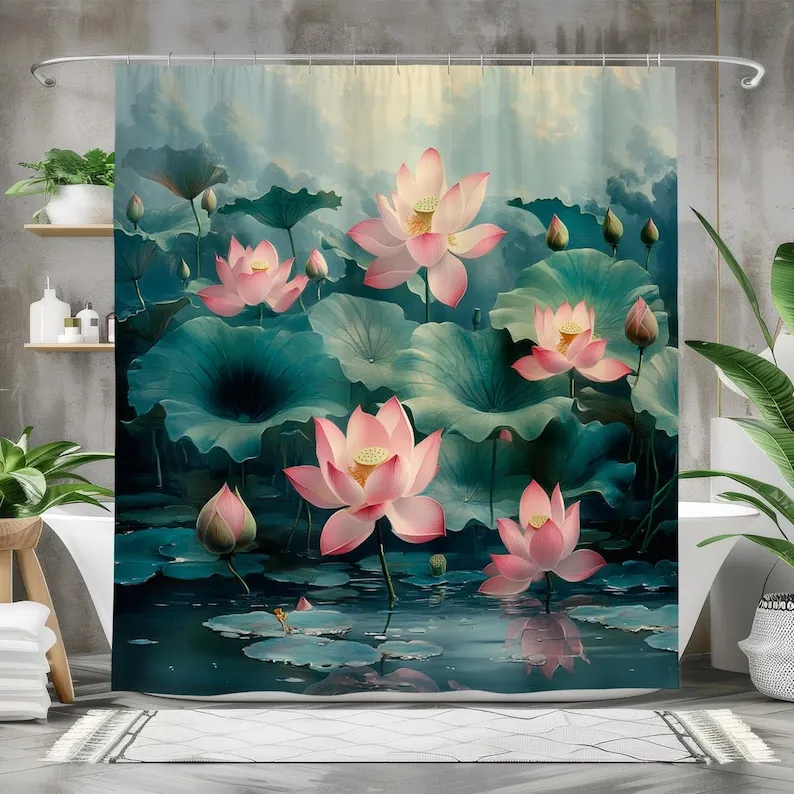 Lotus Pond Shower Curtain, Waterproof Fabric Bath Curtain Zen Nature Bathroom Decor Elegant Lotus Design Tranquil
Lotus Pond Shower Curtain, Waterproof Fabric Bath Curtain Zen Nature Bathroom Decor Elegant Lotus Design Tranquil