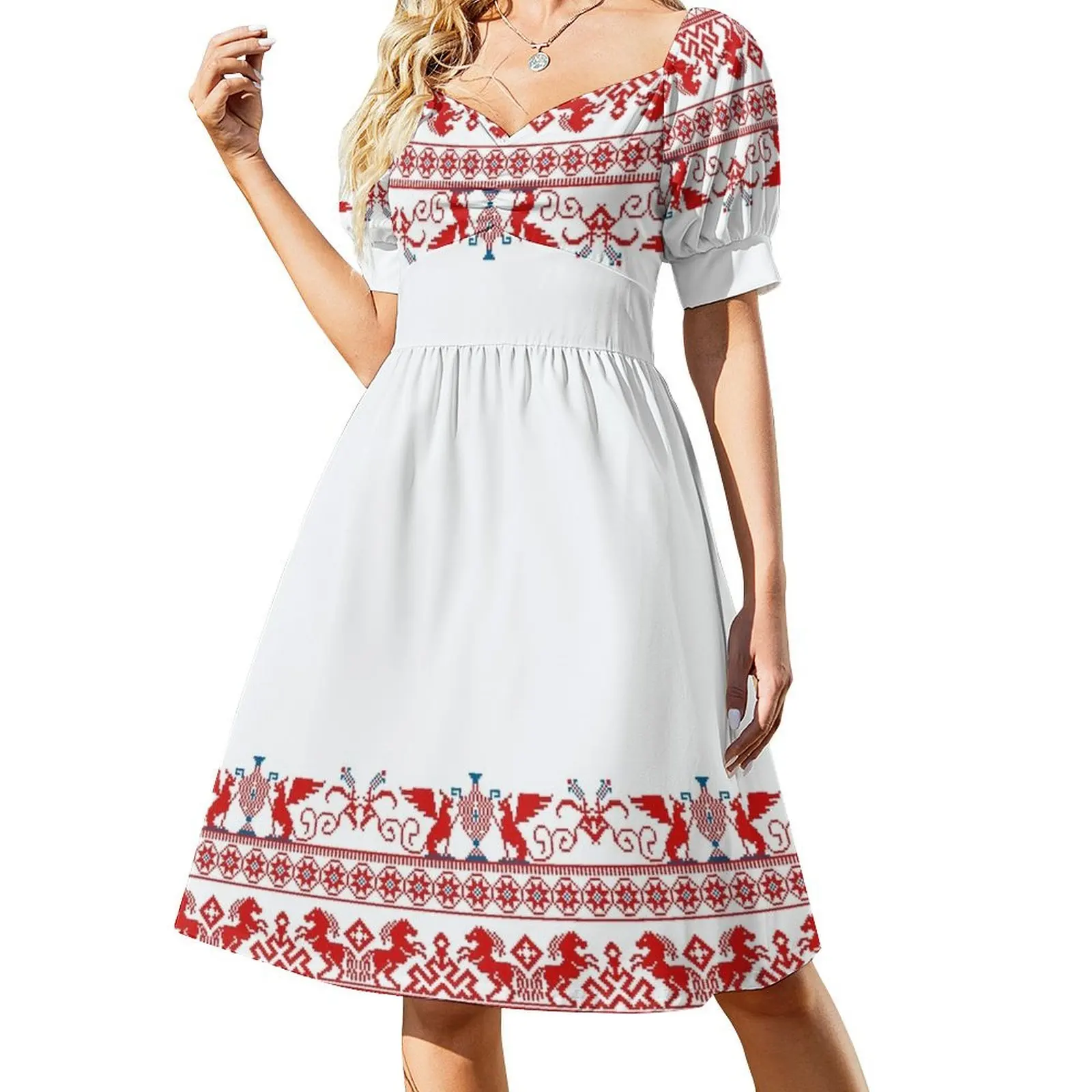Red russian traditional ornament Short Sleeved Dress Clothing female dress korean style Dress
Red russian traditional ornament Short Sleeved Dress Clothing female dress korean style Dress