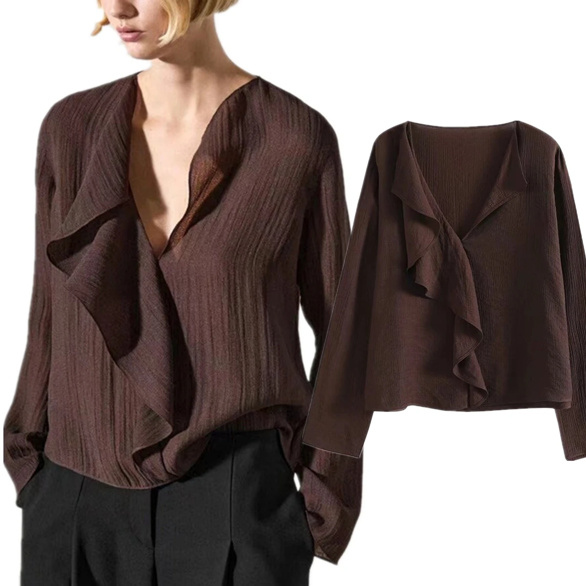 Jenny&Dave Minimalist Women's Clothing French Elegant Coffee Colored Ruffles Shirt Women 2025 Spring Blouse Women Tops
Jenny&Dave Minimalist Women's Clothing French Elegant Coffee Colored Ruffles Shirt Women 2025 Spring Blouse Women Tops