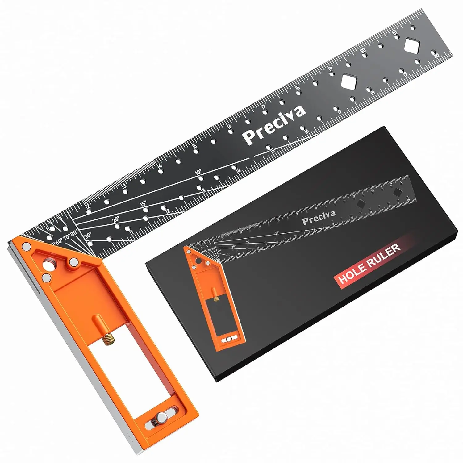 12” Woodworking Square Ruler - Preciva Right Angle Ruler Carpenter Square Layout Tool, Features Stainless Steel Blade, Retractable Ledge, 1/16” and 1/32” Notch Spacing and Multi-Angle Scribe Mark
12” Woodworking Square Ruler - Preciva Right Angle Ruler Carpenter Square Layout Tool, Features Stainless Steel Blade, Retractable Ledge, 1/16” and 1/32” Notch Spacing and Multi-Angle Scribe Mark