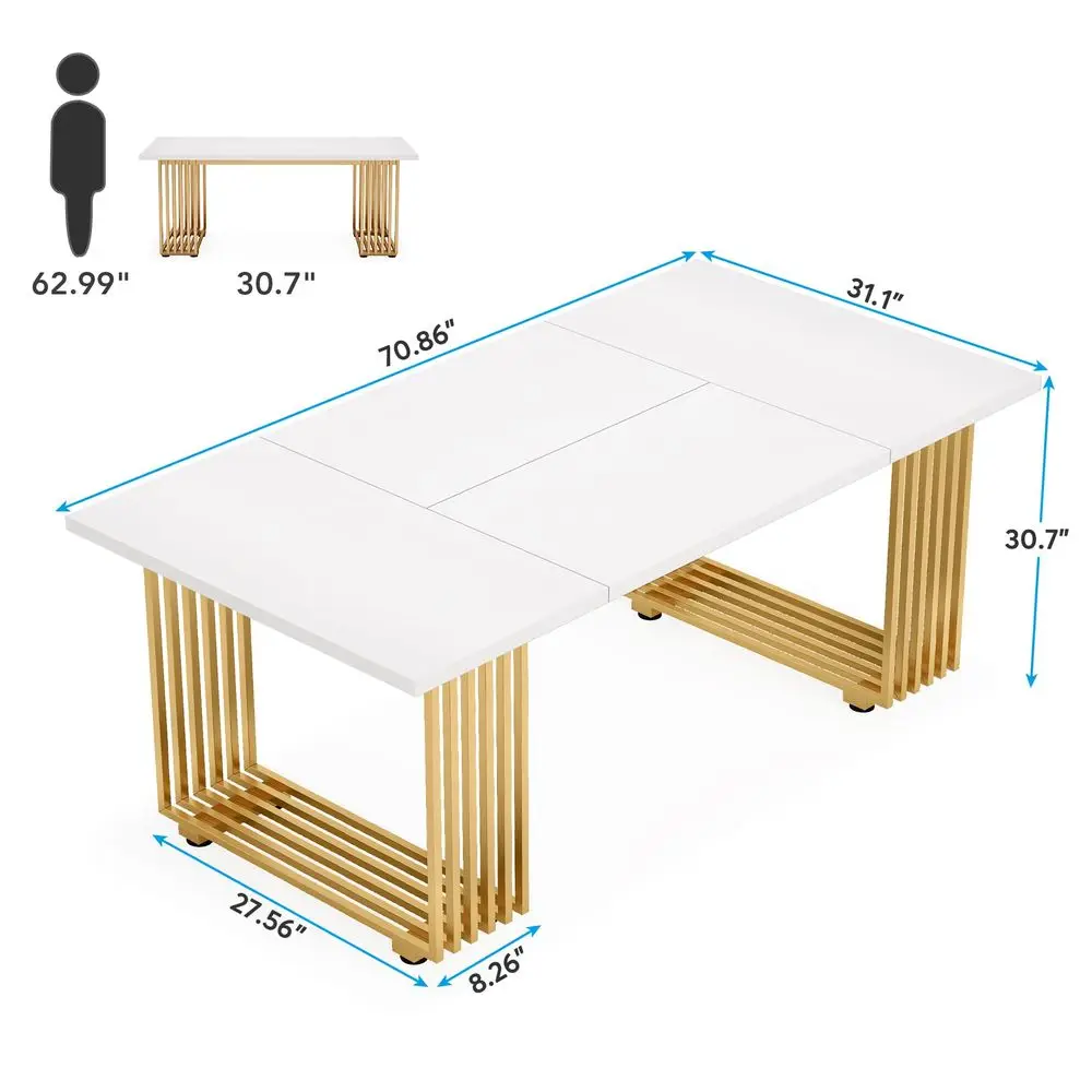70.9 Modern Office Desk, Wooden Computer Desk, White Executive Desk with Gold Metal Legs, Large Workstation for Home Office, St
70.9 Modern Office Desk, Wooden Computer Desk, White Executive Desk with Gold Metal Legs, Large Workstation for Home Office, St