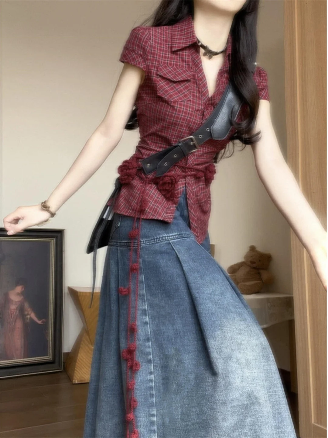 Miu Style College Fashion Short Sleeve Plaid Shirt Women's Slim Fit Summer Gathered Waist Beautiful Top Pure Cotton Breathable
Miu Style College Fashion Short Sleeve Plaid Shirt Women's Slim Fit Summer Gathered Waist Beautiful Top Pure Cotton Breathable