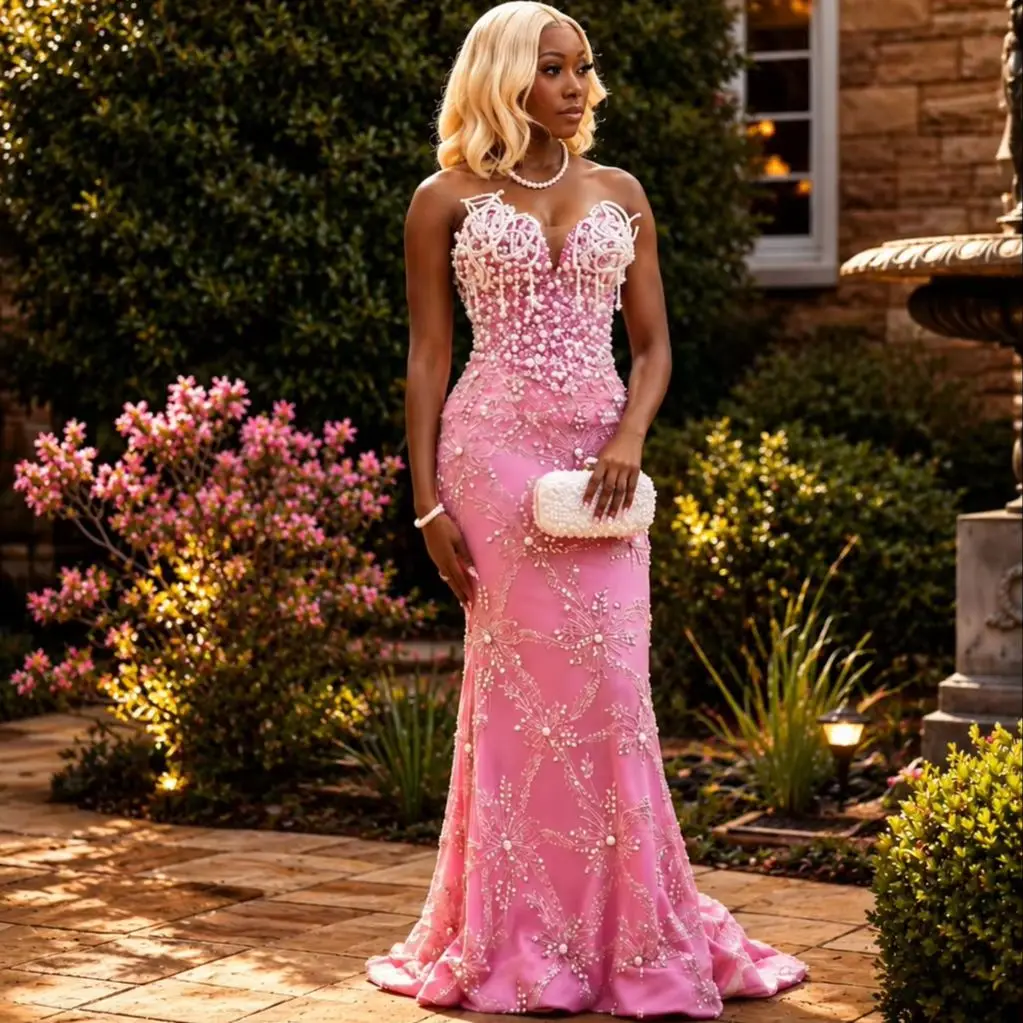 Pearl Beaded Party Dress Pink African Woman Evening Dresses Aso Ebi Prom Gown For Black Girls Customized Birthday Party Dresses
Pearl Beaded Party Dress Pink African Woman Evening Dresses Aso Ebi Prom Gown For Black Girls Customized Birthday Party Dresses