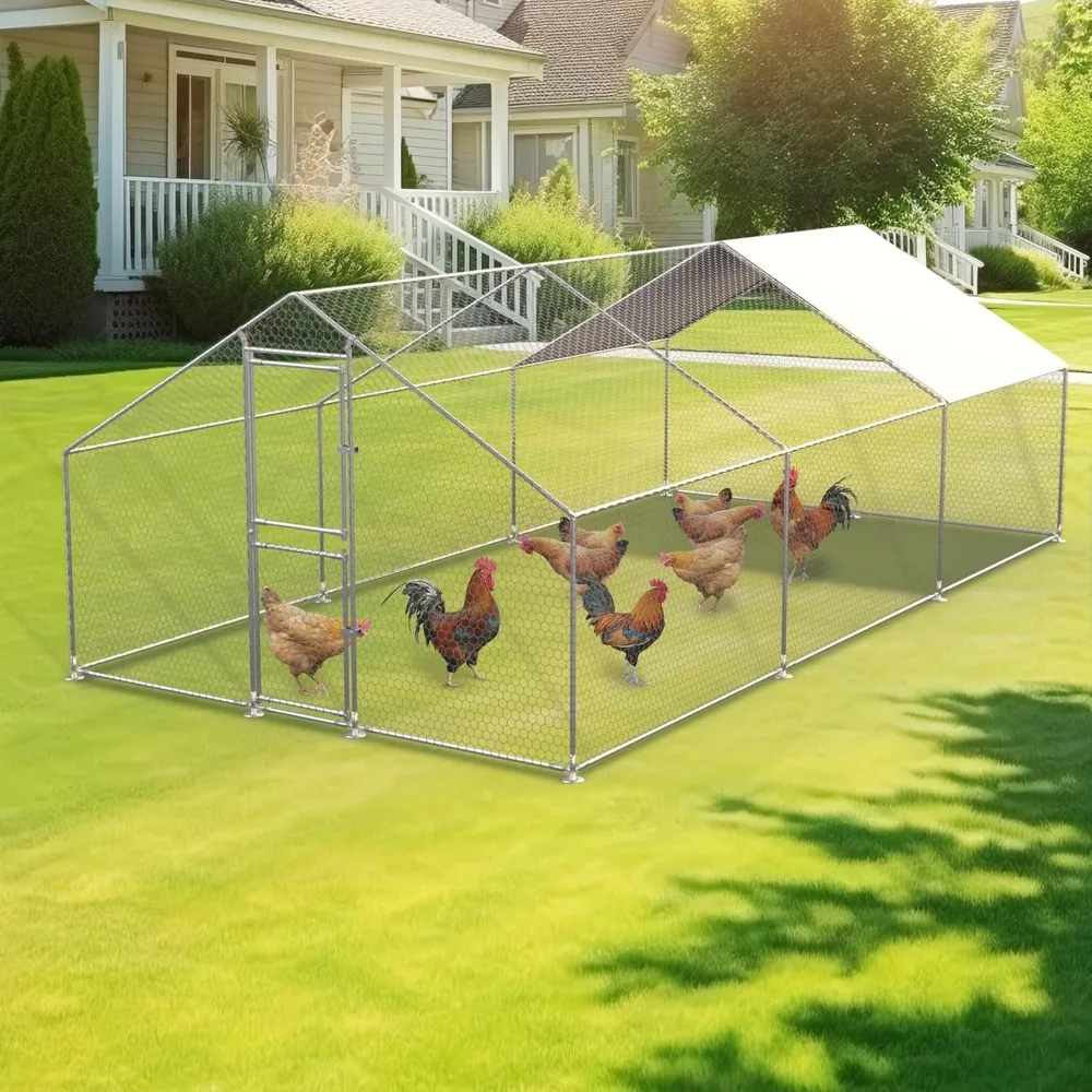 Large Metal Chicken Coop with Run, Spire Roof Walk in Poultry Chicken House with Waterproof Cover for Outdoor
Large Metal Chicken Coop with Run, Spire Roof Walk in Poultry Chicken House with Waterproof Cover for Outdoor