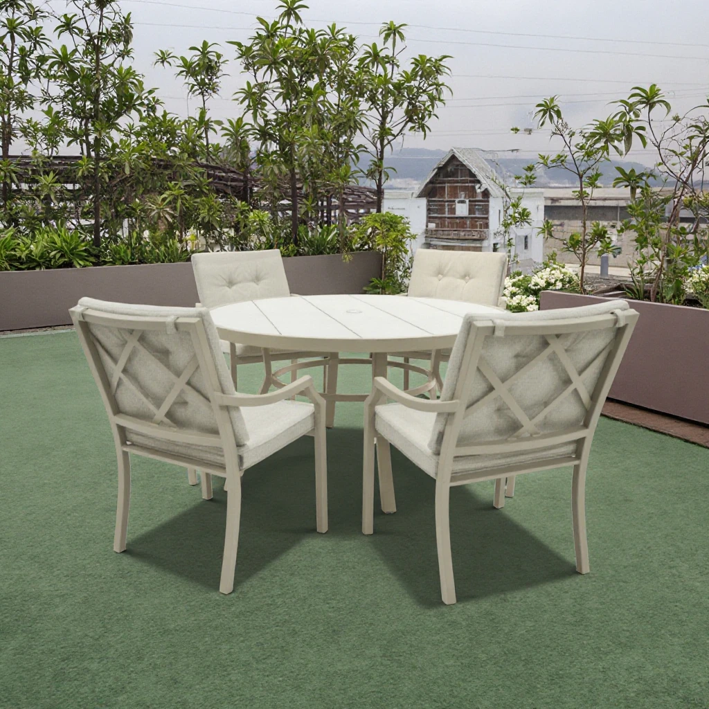 Modern 5pcs Aluminum Tube Metal Dining Table Set Stylish Outdoor Furniture for Kitchen Hotel Farmhouse Use
Modern 5pcs Aluminum Tube Metal Dining Table Set Stylish Outdoor Furniture for Kitchen Hotel Farmhouse Use