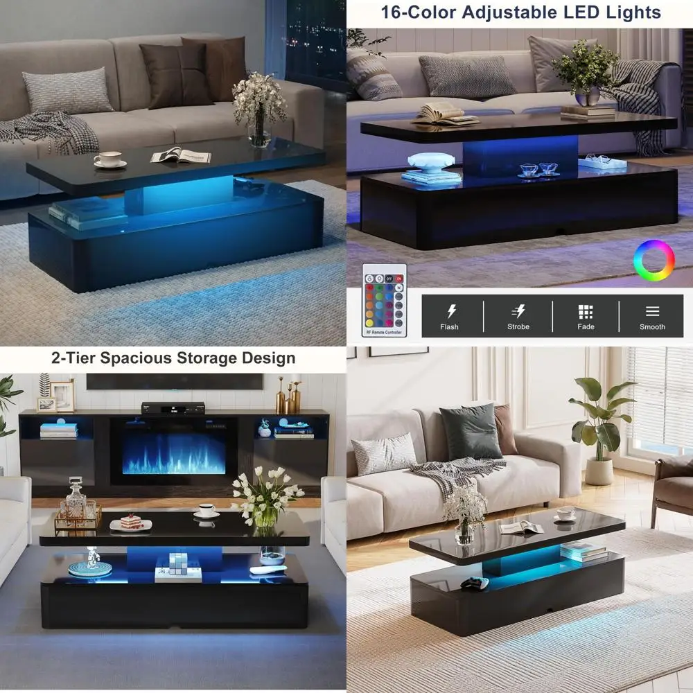 Rectangular LED-lit Coffee Table with 2-tier Storage, 40, 16 Color Options
Rectangular LED-lit Coffee Table with 2-tier Storage, 40, 16 Color Options