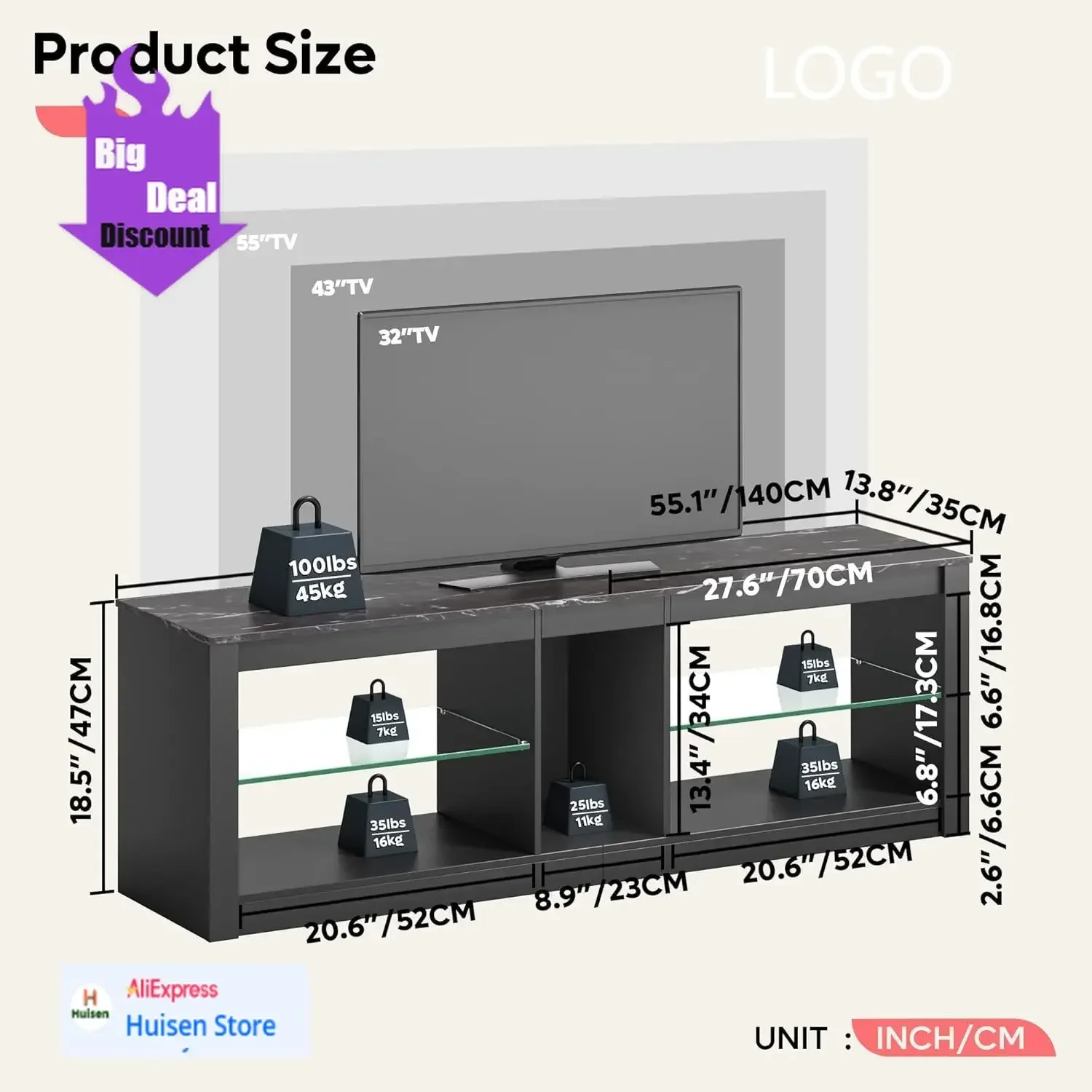 BestsellerExquisite Entertainment Center LED Gaming TV Stand For 55+ Inch TV Adjustable Glass Shelves 22 Dynamic RGB Modes TV Ca
BestsellerExquisite Entertainment Center LED Gaming TV Stand For 55+ Inch TV Adjustable Glass Shelves 22 Dynamic RGB Modes TV Ca
