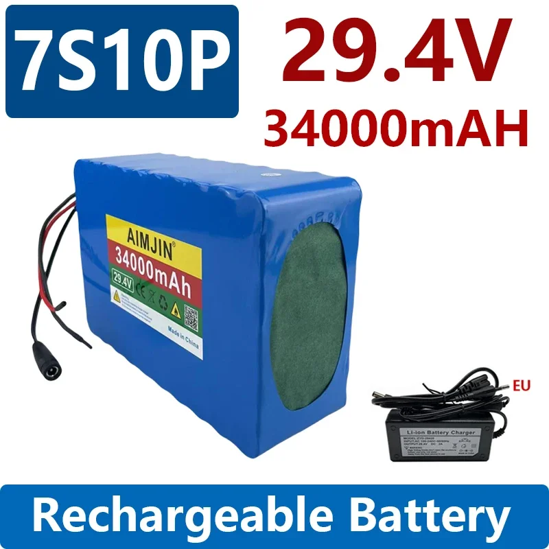 29.4V 7S10P 34Ah 18650 lithium-ion battery pack with charger, suitable for electric bicycles, scooters, batteries, etc
29.4V 7S10P 34Ah 18650 lithium-ion battery pack with charger, suitable for electric bicycles, scooters, batteries, etc