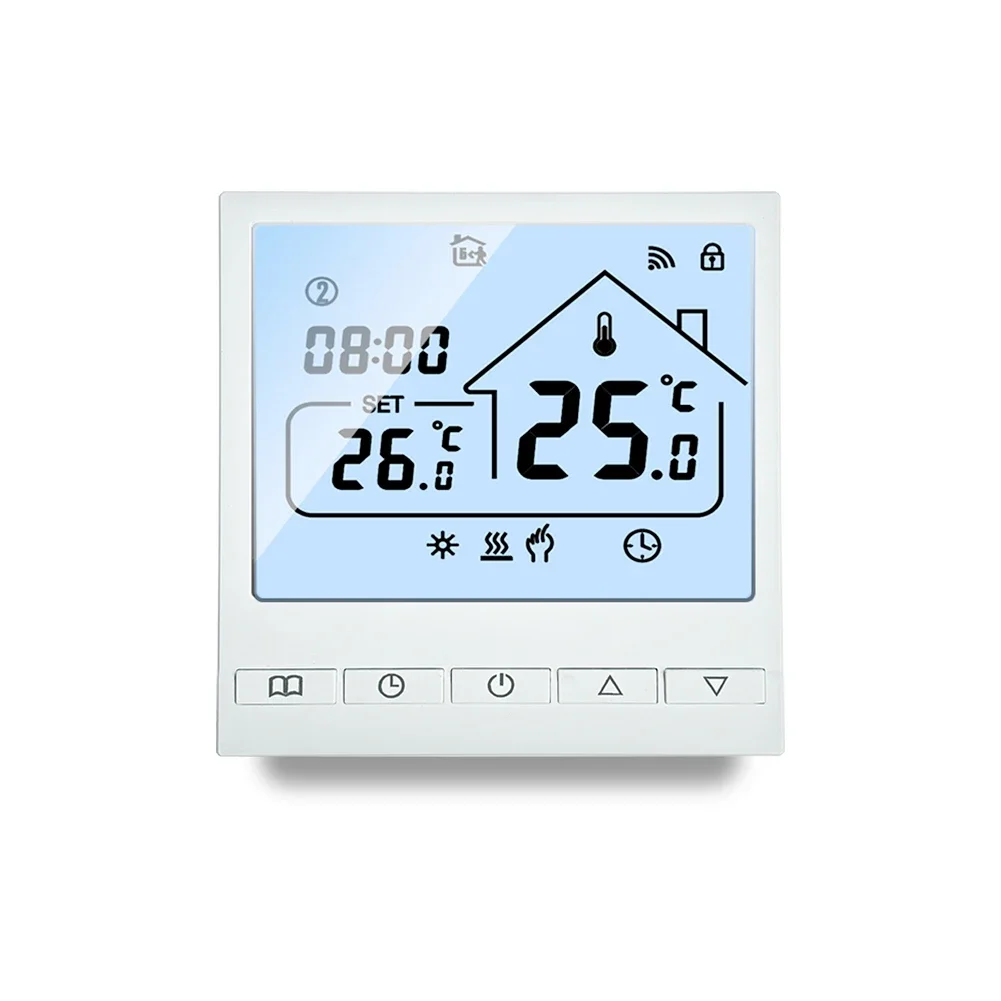Smart WiFi Programmable Floor Thermostat with Remote Control for Tuya and Voice Activation for Underfloor Heating Management
Smart WiFi Programmable Floor Thermostat with Remote Control for Tuya and Voice Activation for Underfloor Heating Management