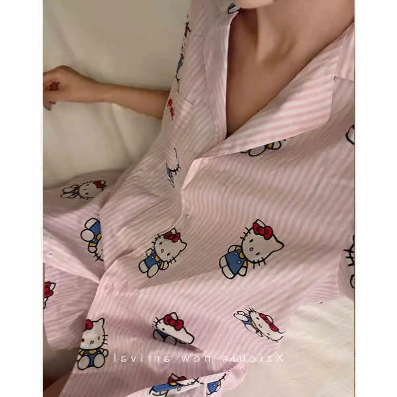 Kawaii Anime Hello Kitty Women Pajamas Stripe Girl Print Pajamas Spring Cartoon Sweet Casual Short Sleeved Pajama Sets
Kawaii Anime Hello Kitty Women Pajamas Stripe Girl Print Pajamas Spring Cartoon Sweet Casual Short Sleeved Pajama Sets