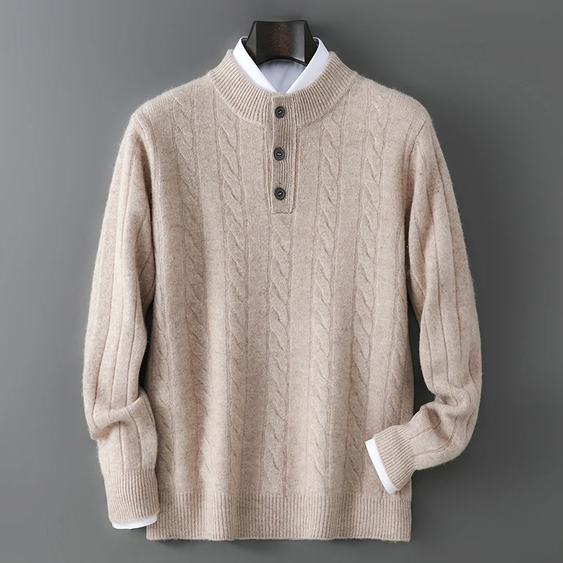 Fall Winter Men Wool Sweater Mock-neck Pullover Thick 100% Merino Wool Knitwear Twist Flower Long Sleeve Pure Wool Clothing Top
Fall Winter Men Wool Sweater Mock-neck Pullover Thick 100% Merino Wool Knitwear Twist Flower Long Sleeve Pure Wool Clothing Top