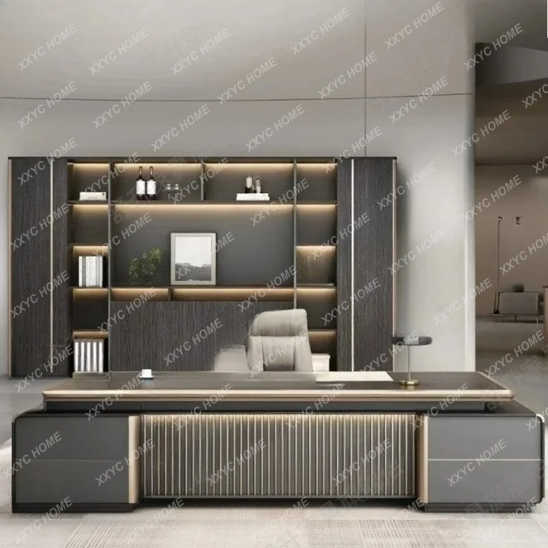New arrive High-end president table light luxury desk boss table simple modern office table and chair combination
New arrive High-end president table light luxury desk boss table simple modern office table and chair combination