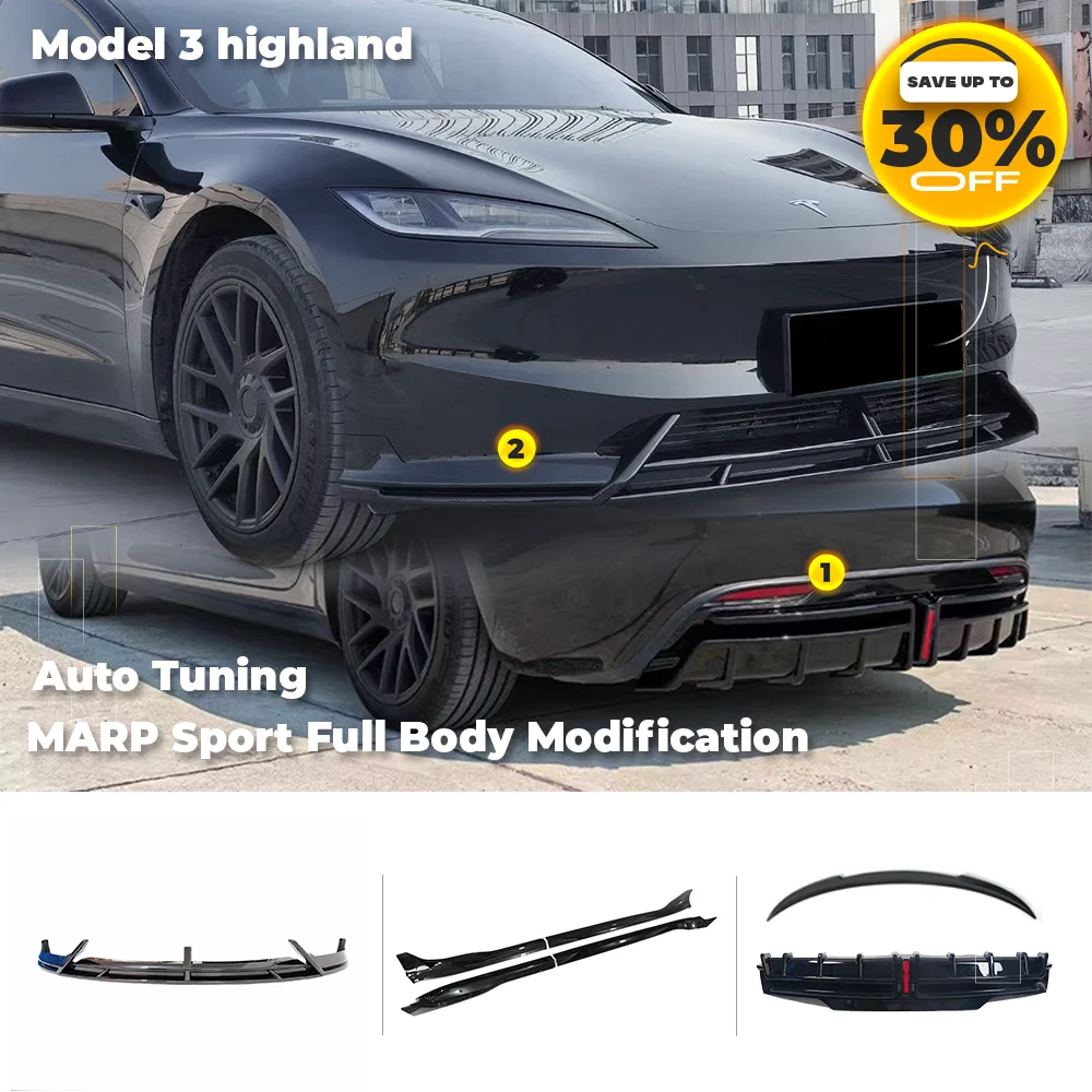 MARP Full Body Tuning For Tesla Model 3 Highland 2024 Front Facelift Side Skirt Rear Diffuser Spoiler with Pilot Light Parts
MARP Full Body Tuning For Tesla Model 3 Highland 2024 Front Facelift Side Skirt Rear Diffuser Spoiler with Pilot Light Parts