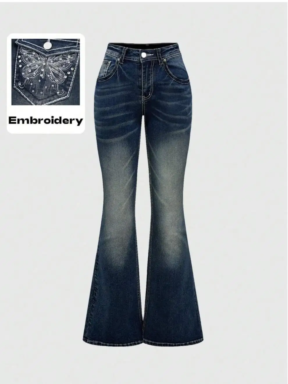 Deep Blue Embroidered Rhinestone Denim Long Pants Women's Flared Jeans Slimming Effect Micro Flare Boots Cut for Women Trousers
Deep Blue Embroidered Rhinestone Denim Long Pants Women's Flared Jeans Slimming Effect Micro Flare Boots Cut for Women Trousers