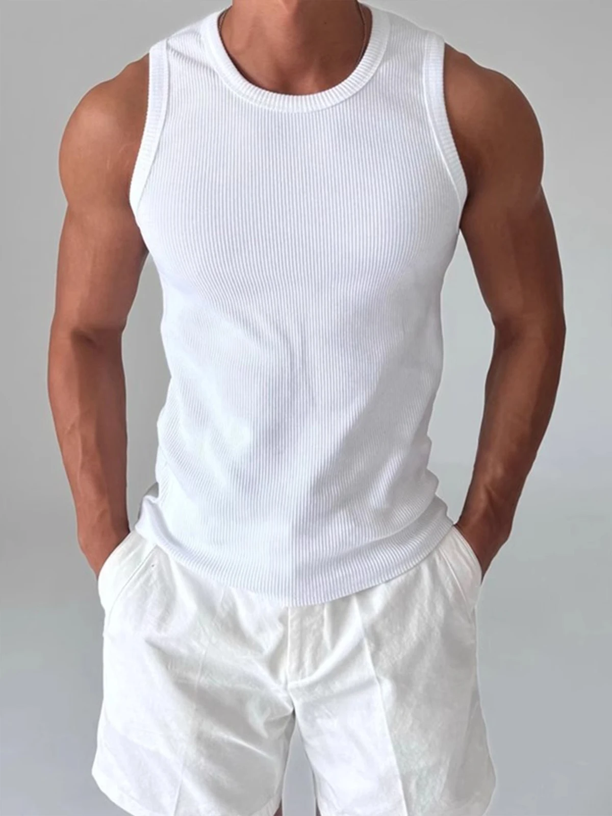 White Fitness Sporty Sleeveless Knitted Vest Men Summer American Style Heavyweight Cuffed Slim Fit Knit Tank Top T-Shirt
White Fitness Sporty Sleeveless Knitted Vest Men Summer American Style Heavyweight Cuffed Slim Fit Knit Tank Top T-Shirt
