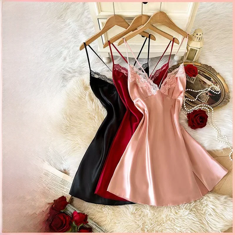 Sexy Lace Trim Nightgown Home Clothes Strap Design V-Neck Short Skirt Length Sleeveless Summer Youth Fashion Sweet Style
Sexy Lace Trim Nightgown Home Clothes Strap Design V-Neck Short Skirt Length Sleeveless Summer Youth Fashion Sweet Style