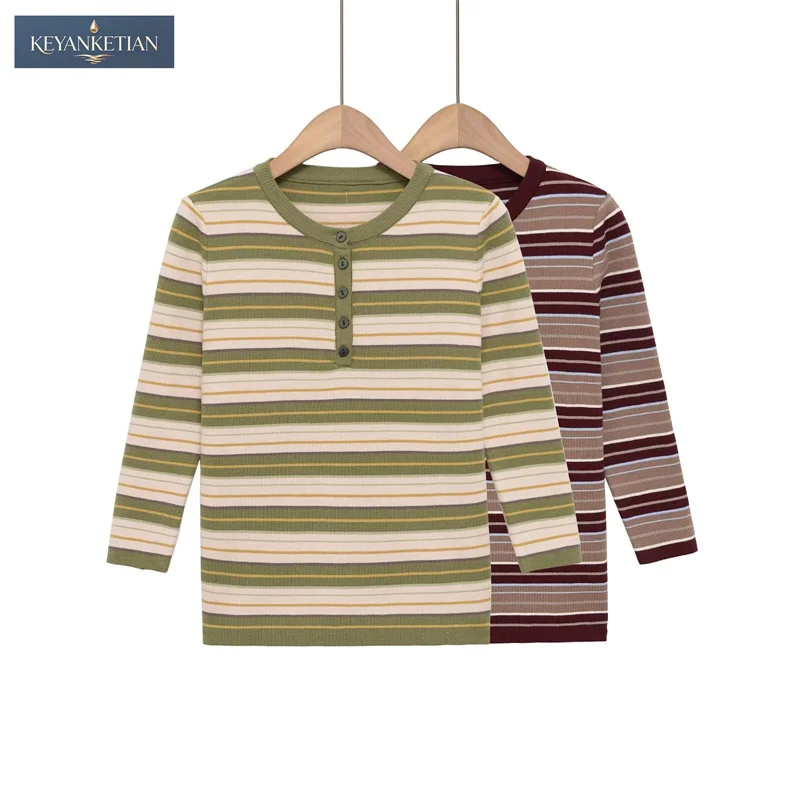KEYANKETIAN Women's Striped Henley T-Shirt Casual 3/4 Sleeve Ribbed Knit Top 2026 New Slim-fit Button Placket Pullover Knitwear
KEYANKETIAN Women's Striped Henley T-Shirt Casual 3/4 Sleeve Ribbed Knit Top 2026 New Slim-fit Button Placket Pullover Knitwear