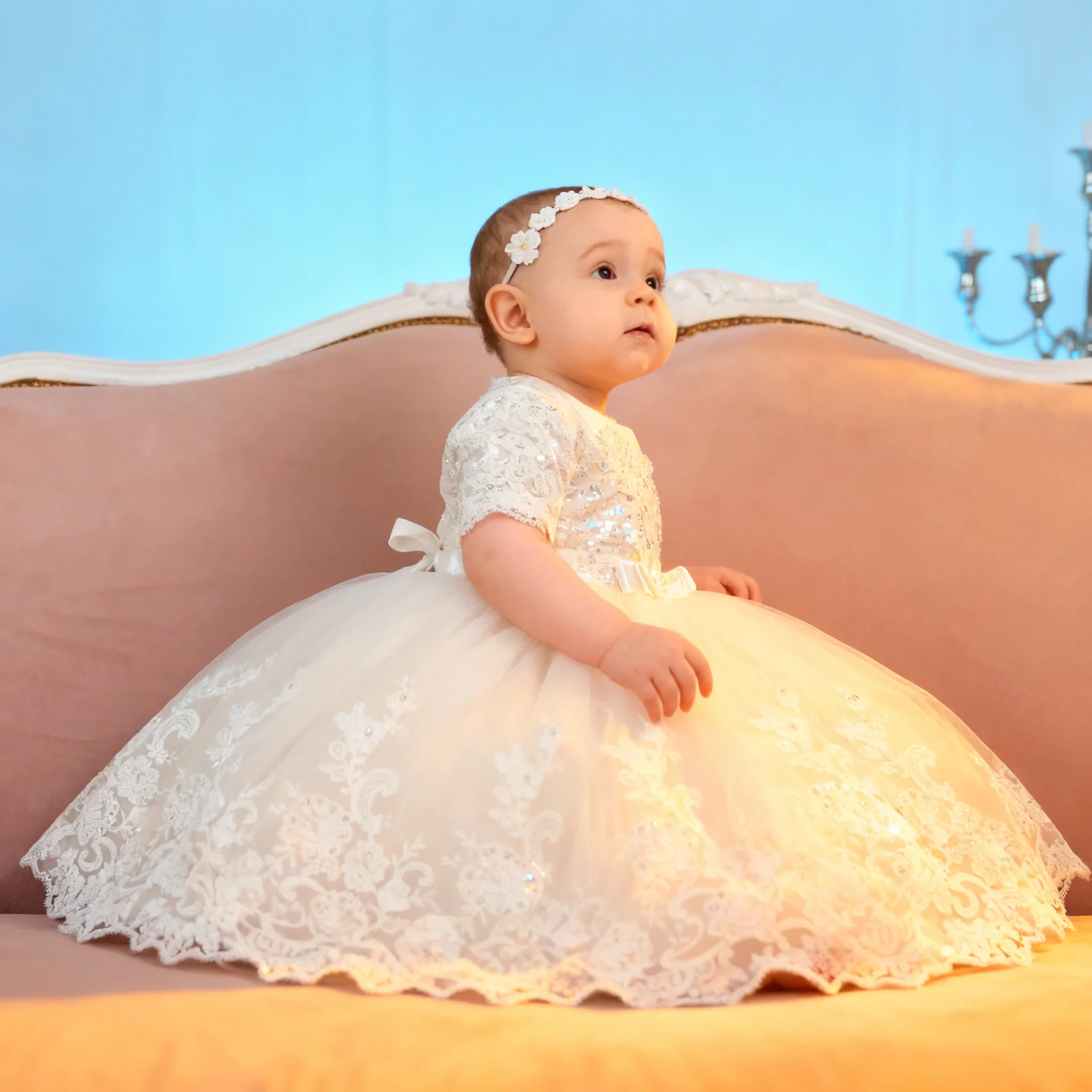 Customized Ivory Flower Girl Dress Wedding Applique Sequin Half Sleeves Floor Length Gown for Baby Birthday Party Baptism
Customized Ivory Flower Girl Dress Wedding Applique Sequin Half Sleeves Floor Length Gown for Baby Birthday Party Baptism