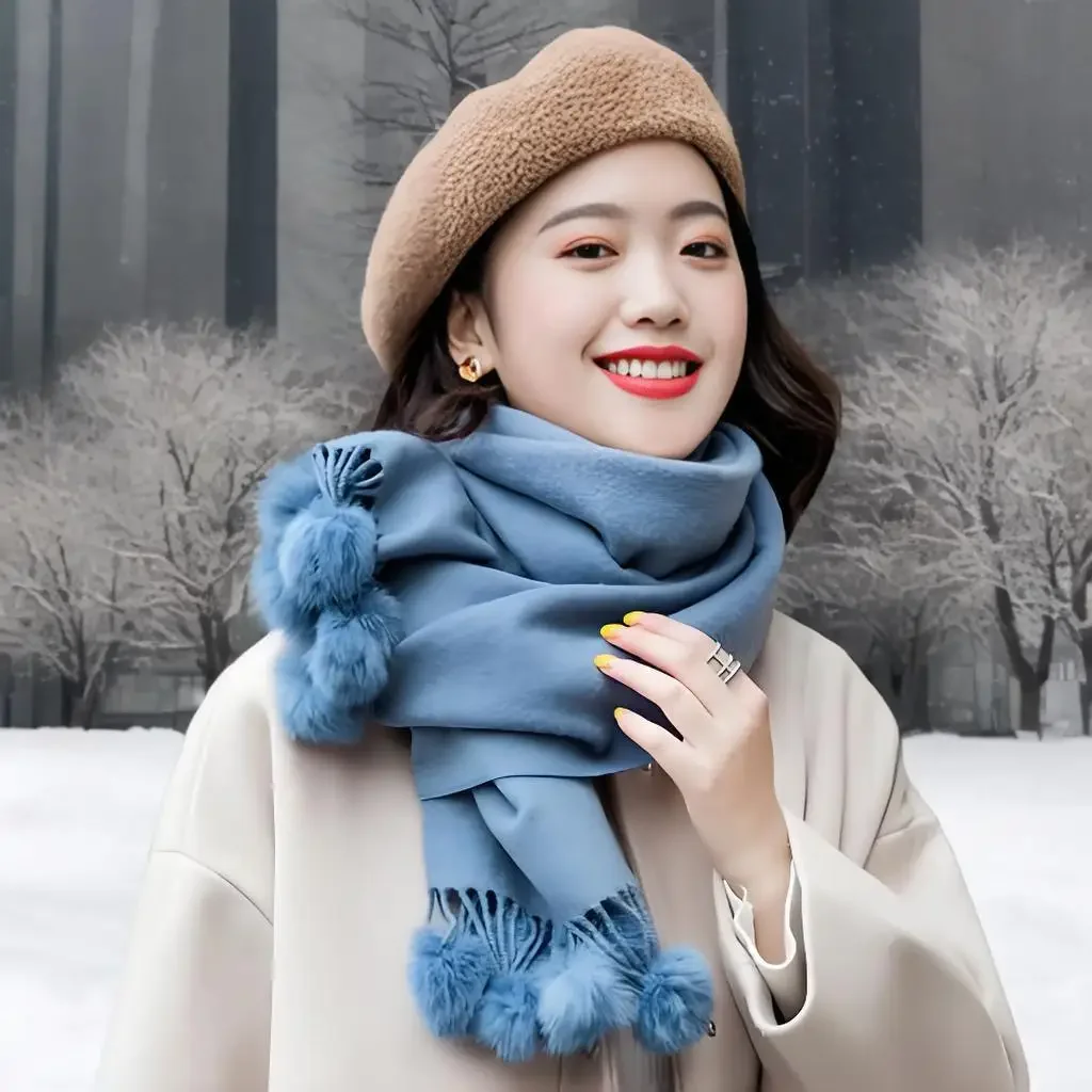 Women Warm Scarf with Rabbit Fur Ball Pashmina Thick Scarves Shawls Winter Cashmere Pompom Scarf Ladies Oversize Blanket Wrap
Women Warm Scarf with Rabbit Fur Ball Pashmina Thick Scarves Shawls Winter Cashmere Pompom Scarf Ladies Oversize Blanket Wrap