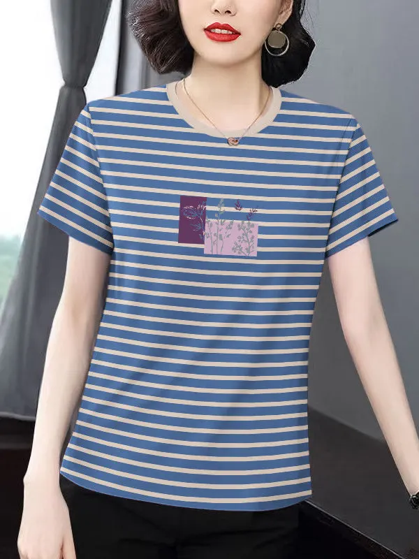 Slimming Striped Short Sleeve Mom T-Shirt Women's Summer Thin Large Size Beautiful Top Quality Cotton Polyester Blend Regular...
Slimming Striped Short Sleeve Mom T-Shirt Women's Summer Thin Large Size Beautiful Top Quality Cotton Polyester Blend Regular...
