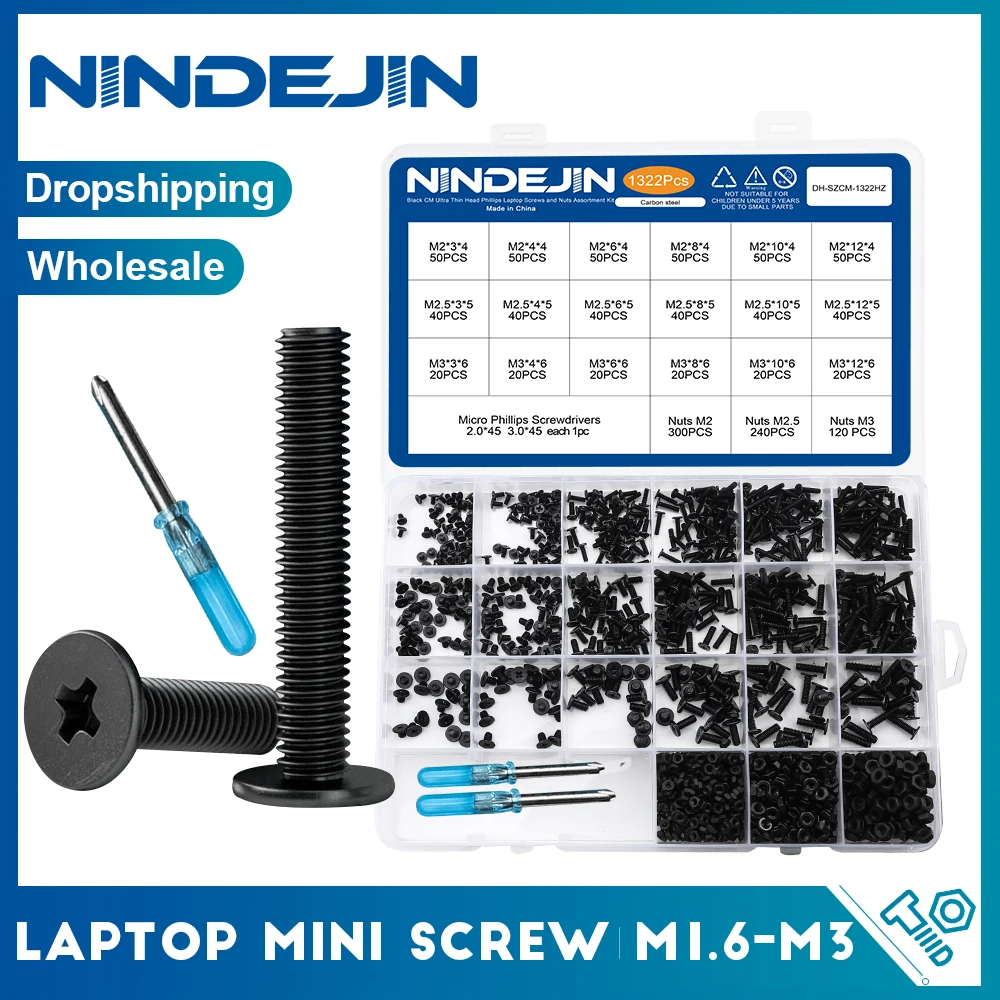 NINDEJIN Laptop Computer Screw Kit with Nut M1.6 M2 M2.5 M3 Ultra Thin Head Notebook Laptop Screw Set for Samsung HP Dell Lenovo
NINDEJIN Laptop Computer Screw Kit with Nut M1.6 M2 M2.5 M3 Ultra Thin Head Notebook Laptop Screw Set for Samsung HP Dell Lenovo