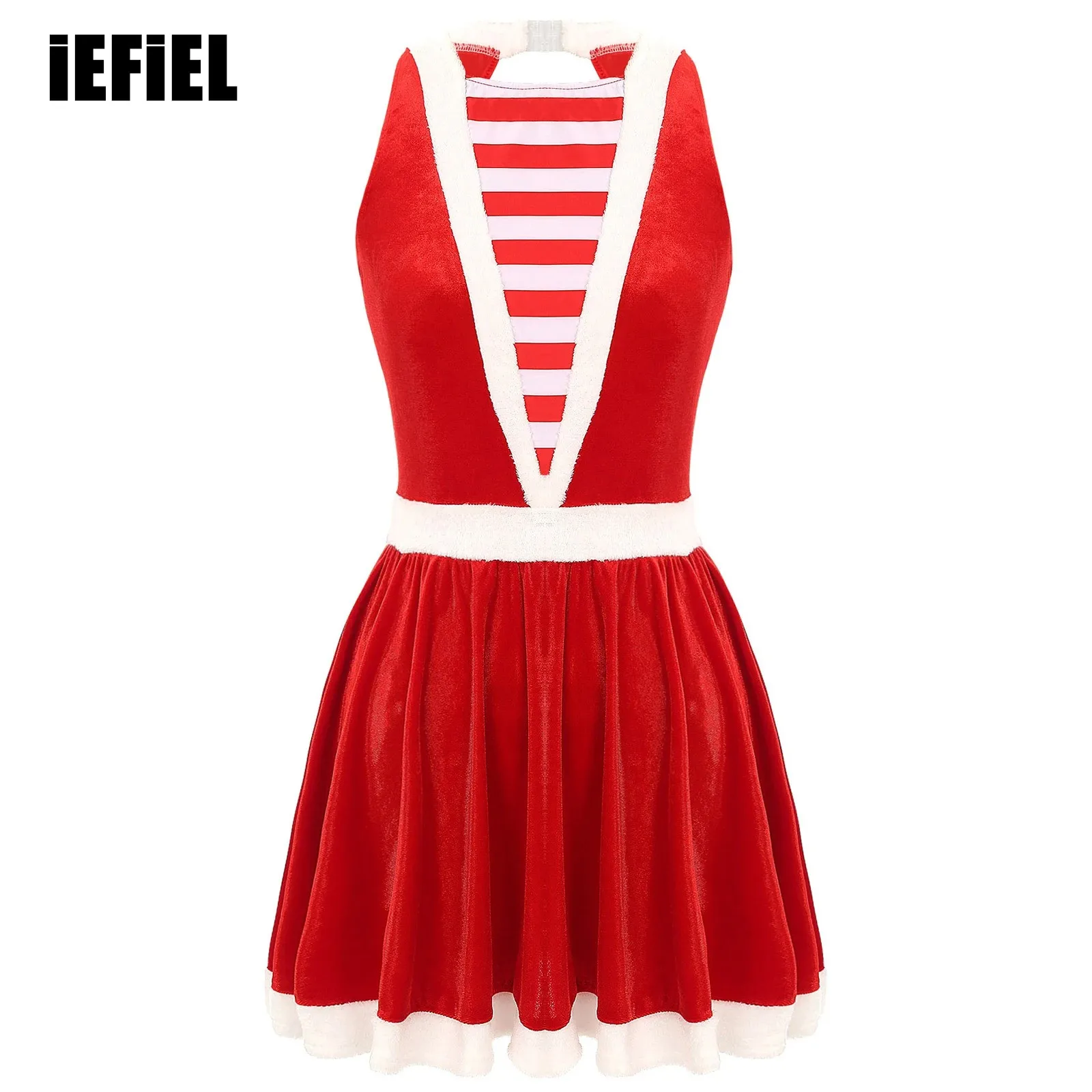Womens Christmas Santa Velvet Dress White Trim Sleeveless Cutout Striped Contrast Dress Xmas Holiday Party A-Line Dress
Womens Christmas Santa Velvet Dress White Trim Sleeveless Cutout Striped Contrast Dress Xmas Holiday Party A-Line Dress