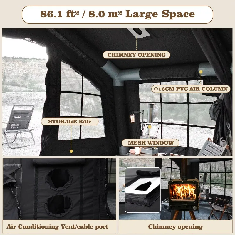 YTYIN Coody 8.0 Inflatable Air Tent-Black Factory Direct Family Cotton Fabric 3-6 Person Family Inflatable Air Tent For Camping
YTYIN Coody 8.0 Inflatable Air Tent-Black Factory Direct Family Cotton Fabric 3-6 Person Family Inflatable Air Tent For Camping