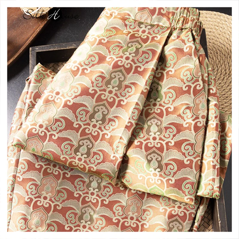Women's Fashion Autumn New 100% Natural Mulberry Silk Shu Brocade Elastic Waist Pocket Design Casual Print Wide Leg Pants
Women's Fashion Autumn New 100% Natural Mulberry Silk Shu Brocade Elastic Waist Pocket Design Casual Print Wide Leg Pants